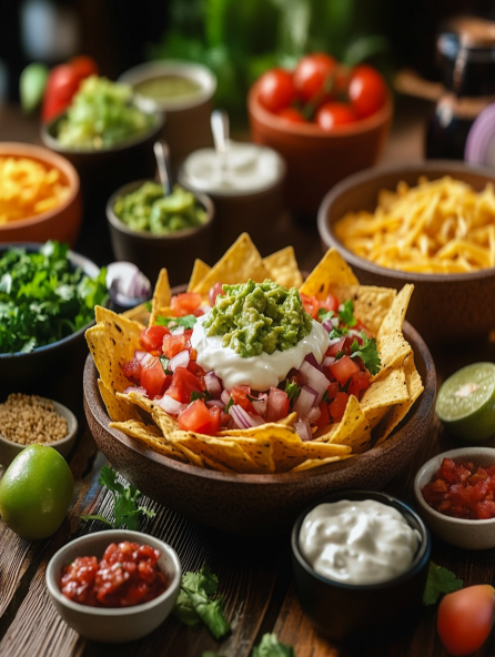 Game day recipes idea: loaded nacho bar with fresh toppings.