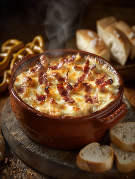 Delicious game day recipes dip with bacon and cheese.